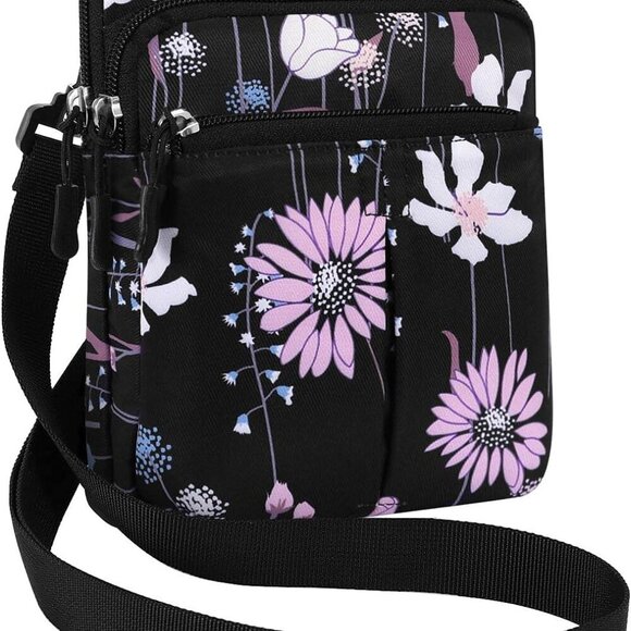 Water-Resistant Blue Floral Multifunction Phone Waist Bag with 3 Pockets Crossbo - Picture 1 of 6